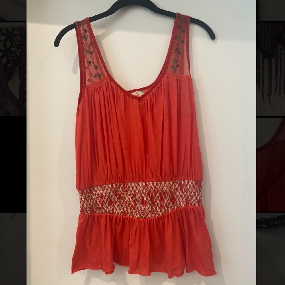 Free people orange tank with embroidery